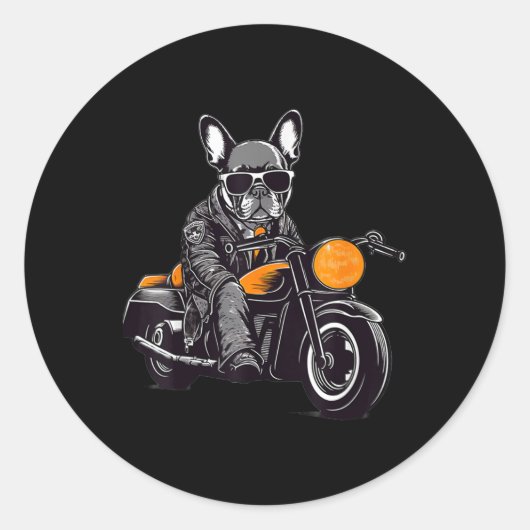 Sticker Rond Fier D'Être Un Français Bulldog Ride Moto (Devant)