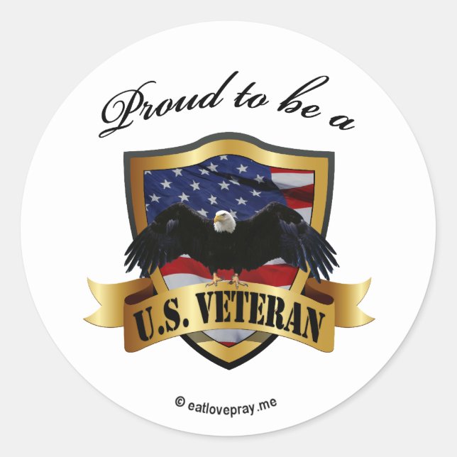 Sticker Rond Fier d'être un vétéran des États-Unis (Devant)