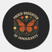 Sticker Rond Fier Fille Des Immigrants Fleurs Papillon (Devant)