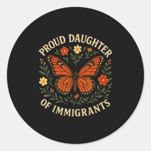 Sticker Rond Fier Fille Des Immigrants Fleurs Papillon