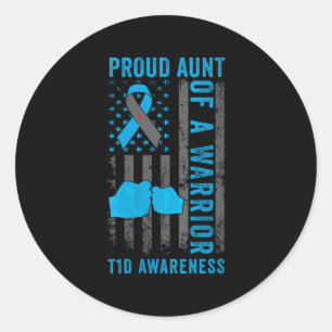 Sticker Rond Fier Fille Tante D'Un Guerrier T1D Type 1 Diabète