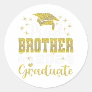 Sticker Rond Fier Frère De 2024 Diplômé Awesome Famille Coll
