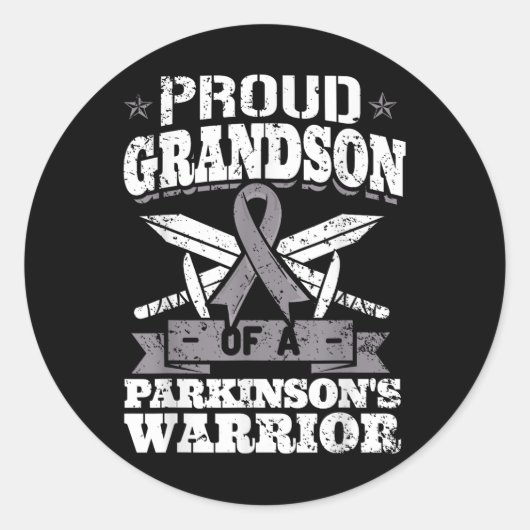 Sticker Rond Fier Grand-Fils D'Un Parkinsons Guerrier Décerceur (Devant)