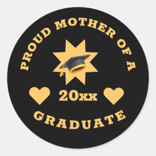 Sticker Rond Fier Mère De Grad Année Diplômée Or Noir