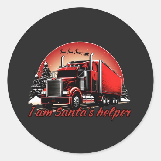 Sticker Rond Fier Père Noël's Helper Trucker Noël (Devant)