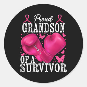 Sticker Rond Fier Petit-Fils De Survivant Cancer Du Sein Boxe G