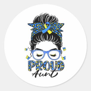 Sticker Rond Fier T21 Tante Leopard Messy Bun Down Syndrome Awa
