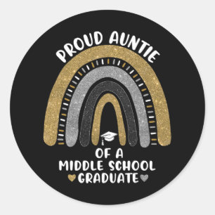 Sticker Rond Fier Tante D'Un Diplômé Du Secondaire Arc-En-Ciel