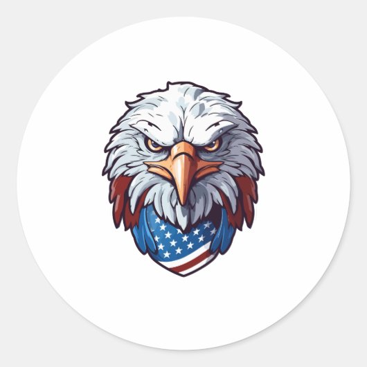 Sticker Rond Fierce Bald Eagle Head avec USA Bandana (Devant)