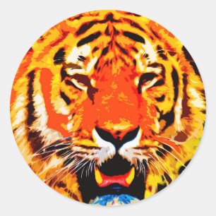 Sticker Rond Fierce Bright Orange Tiger Sibérien