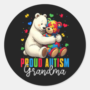 Sticker Rond Fière autisme grand-mère ours Sensibilisation sur