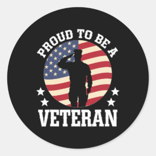 Sticker Rond Fière D'Être Un Vétéran Soldats Américains Patrio