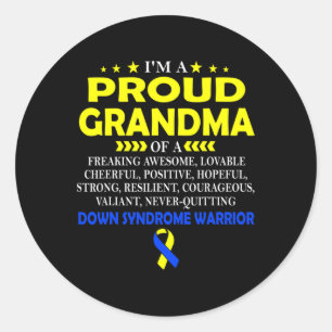 Sticker Rond Fière Grand-Mère Du Guerrier Du Syndrome De Down T