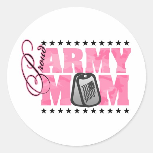Sticker Rond Fière maman de l'armée Camo rose (Devant)