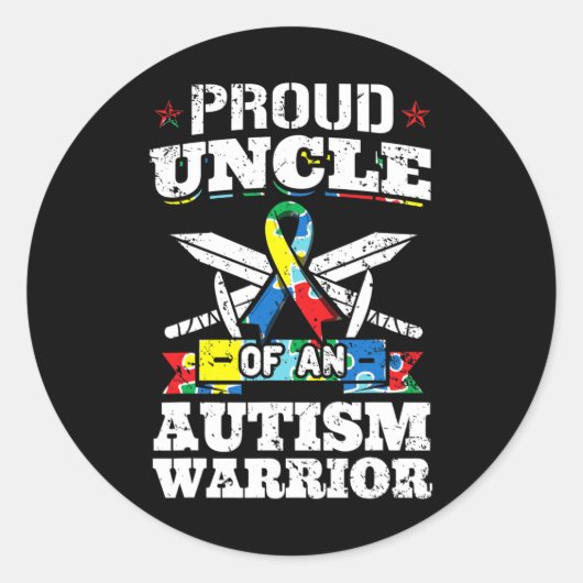 Sticker Rond Fière Oncle D'Un Autisme Guerrier Autiste Lauréats (Devant)