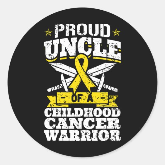 Sticker Rond Fière Oncle D'Un Guerrier Du Cancer De L'Enfance (Devant)