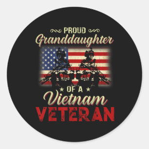 Sticker Rond Fière Petite-Fille D'Un Grand-Père Vétéran Du Viet