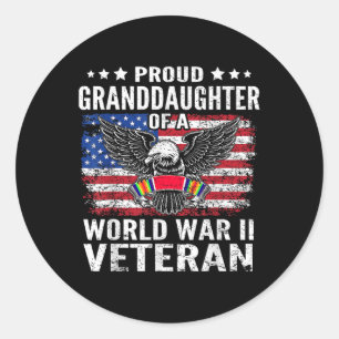 Sticker Rond Fière Petite-Fille D'Un Vétéran 2ème guerre mondia