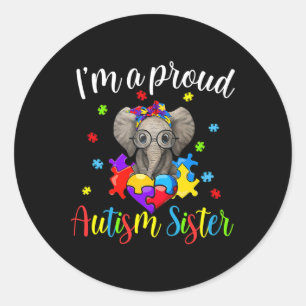 Sticker Rond Fière Soeur Sensibilisation sur l'autisme Cute Ele