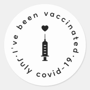 Sticker Rond Fièrement Vacciné Dessin d'Aiguille de Coeur