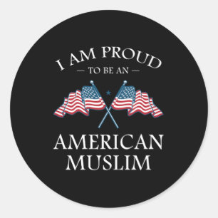 Sticker Rond Fiers American Muslim Islam USA Drapeau Allah Cade