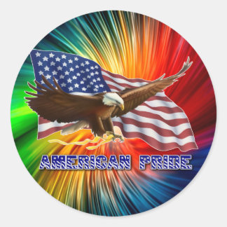 STICKER ROND FIERTÉ AMÉRICAINE EAGLE ET DRAPEAU