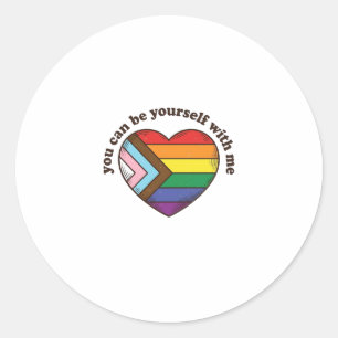 Sticker Rond Fierté Cœur Vous Pouvez Être Vous-Même Avec Moi T-