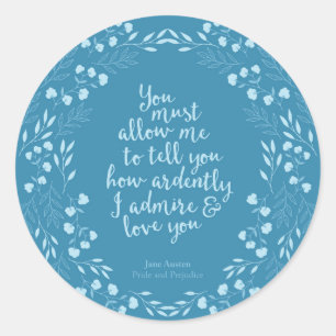 Sticker Rond Fierté de Jane Austen et amour floral de préjudi