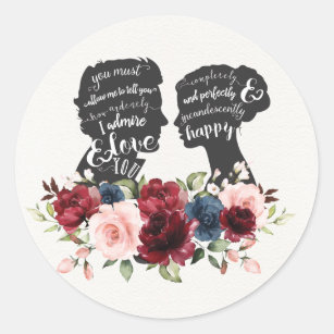 Sticker Rond Fierté et préjugés floraux Jane Austen Wedding Fav