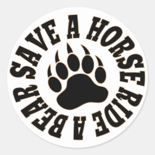 Sticker Rond Fierté Gay Ours Sauver Un Cheval Monter Un Ours