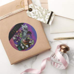 Sticker Rond Fierté Kitsune et Columbine Flowers