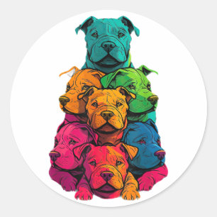 Sticker Rond Fierté LGBT colorée Staffordshire Bull Terrier Chi