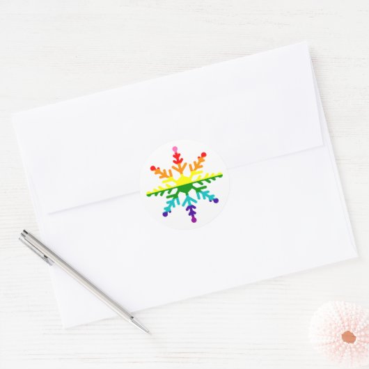Sticker Rond Fierté LGBTQ Arc en ciel Couleurs Noël Flocon de n (Enveloppe)