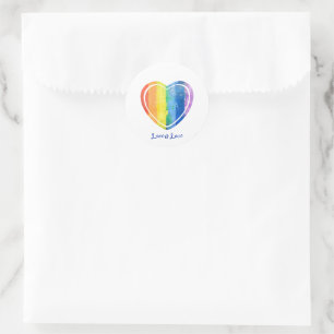 Sticker Rond Fierté LGBTQ Pastel Artistique Coeur arc-en-ciel
