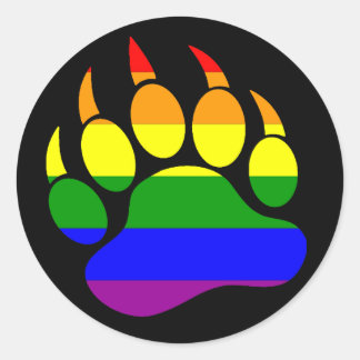 STICKER ROND FIERTE OURS GAY ARC-EN-CIEL PATTE D'OURS NOIR