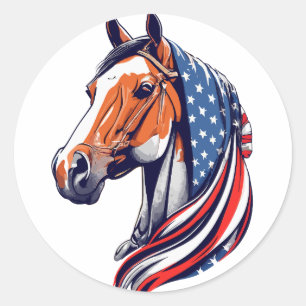 Sticker Rond Fierté patriotique : Cheval de quartier avec drape
