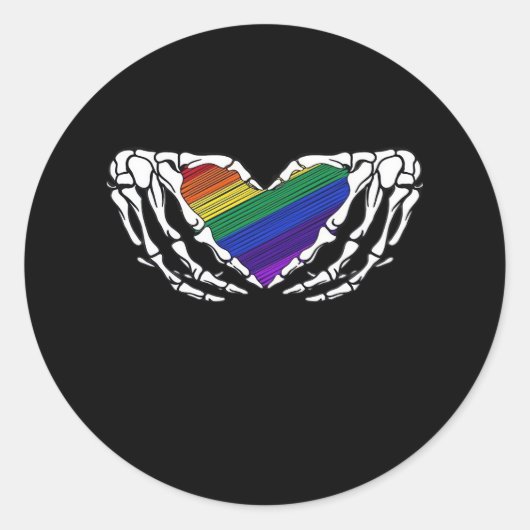 Sticker Rond Fierté - Squelette Mains Tenant Coeur Classique (Devant)
