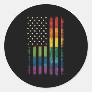 Sticker Rond Fierté USA Amérique détenue drapeau arc-en-ciel LG