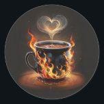 Sticker Rond Fiery Christmas Coffee Cup avec Heart Steam Art<br><div class="desc">Fiery Christmas Coffee Cup avec Heart Steam Art</div>