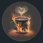Sticker Rond Fiery Christmas Coffee Cup avec Heart Steam Art<br><div class="desc">Fiery Christmas Coffee Cup avec Heart Steam Art</div>