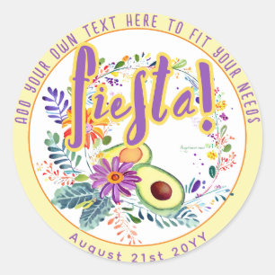 Sticker Rond FIESTA Avocat Folkart Fleurs Personnalisé