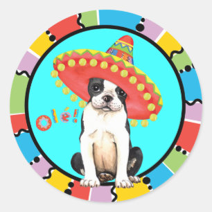 Sticker Rond Fiesta Boston Terrier