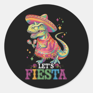 Sticker Rond Fiesta Cinco De Mayo T Rex Dinosaur