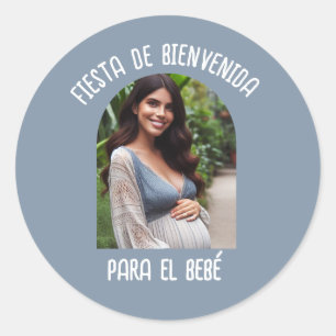 Sticker Rond Fiesta De Bienvenida Para El Bebé Con Foto