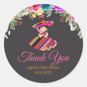 Sticker Rond Fiesta Fille Fleurs Mexicaine