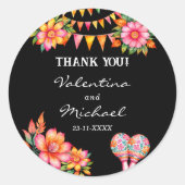 Sticker Rond Fiesta Florale rose Mariage mexicain Merci (Devant)