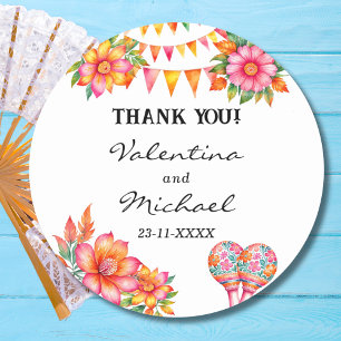 Sticker Rond Fiesta Florale rose Mariage mexicain Merci