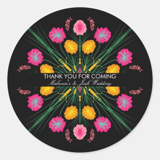 Sticker Rond Fiesta Party Mariage mexicain dessiné papillon flo (Devant)