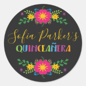 Sticker Rond Fiesta Quinceañera mexicaine colorée (Devant)