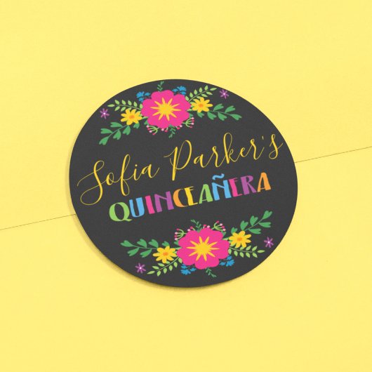 Sticker Rond Fiesta Quinceañera mexicaine colorée